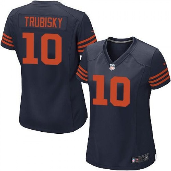 Women's Bears #10 Mitchell Trubisky Navy Blue Alternate Stitched NFL Elite Jersey