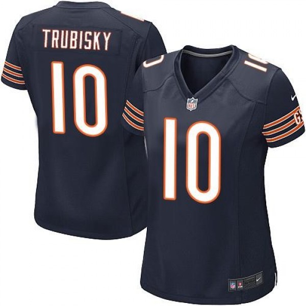Women's Bears #10 Mitchell Trubisky Navy Blue Team Color Stitched NFL Elite Jersey