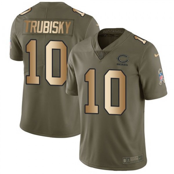 Nike Bears #10 Mitchell Trubisky Olive/Gold Men's Stitched NFL Limited 2017 Salute To Service Jersey