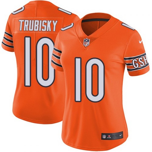 Women's Bears #10 Mitchell Trubisky Orange Stitched NFL Limited Rush Jersey