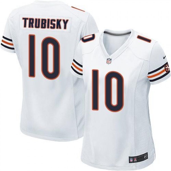 Women's Bears #10 Mitchell Trubisky White Stitched NFL Elite Jersey