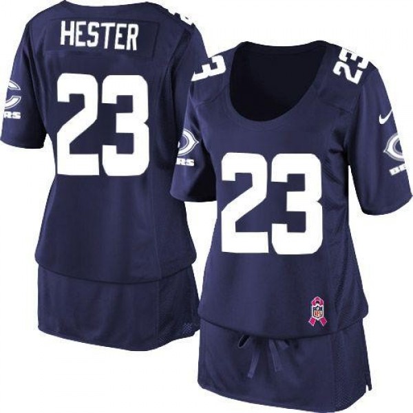 Women's Bears #23 Devin Hester Navy Blue Team Color Breast Cancer Awareness Stitched NFL Elite Jersey