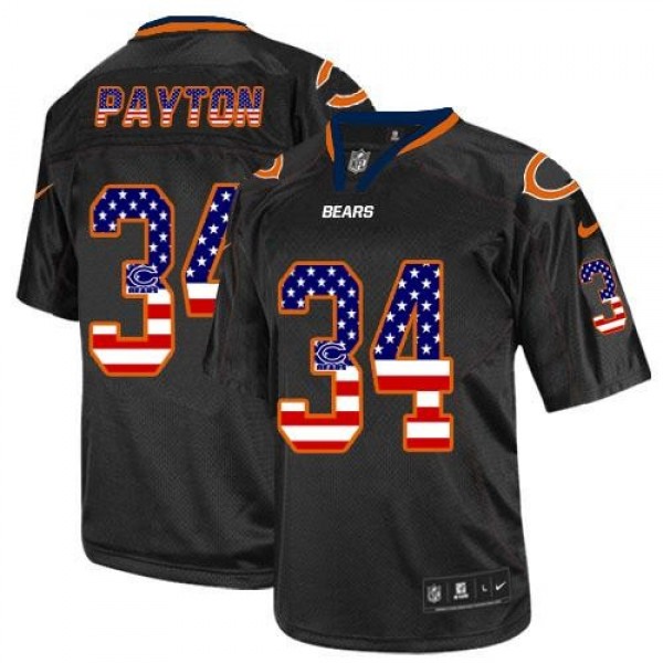 Nike Bears #34 Walter Payton Black Men's Stitched NFL Elite USA Flag Fashion Jersey