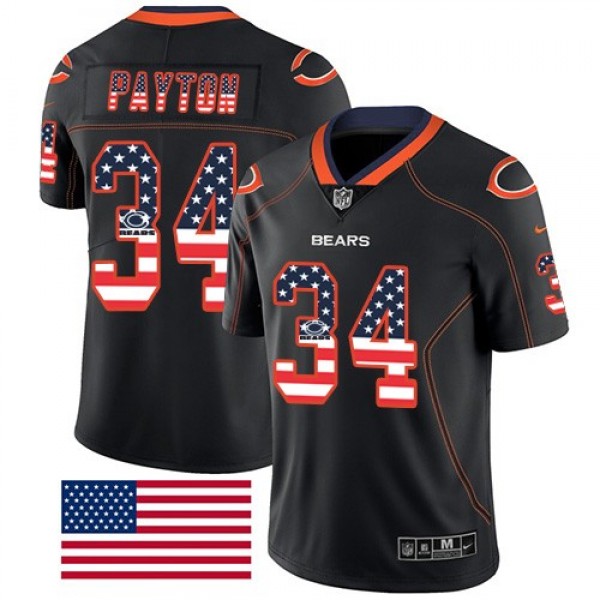 Nike Bears #34 Walter Payton Black Men's Stitched NFL Limited Rush USA Flag Jersey