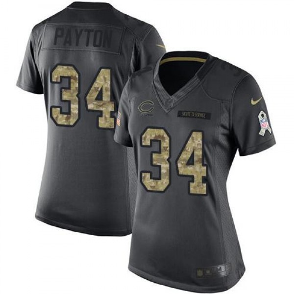 Women's Bears #34 Walter Payton Black Stitched NFL Limited 2016 Salute to Service Jersey
