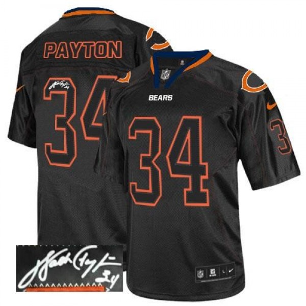 Nike Bears #34 Walter Payton Lights Out Black Men's Stitched NFL Elite Autographed Jersey