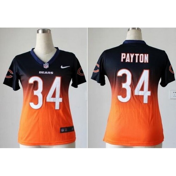 Women's Bears #34 Walter Payton Navy Blue Orange Stitched NFL Elite Fadeaway Jersey