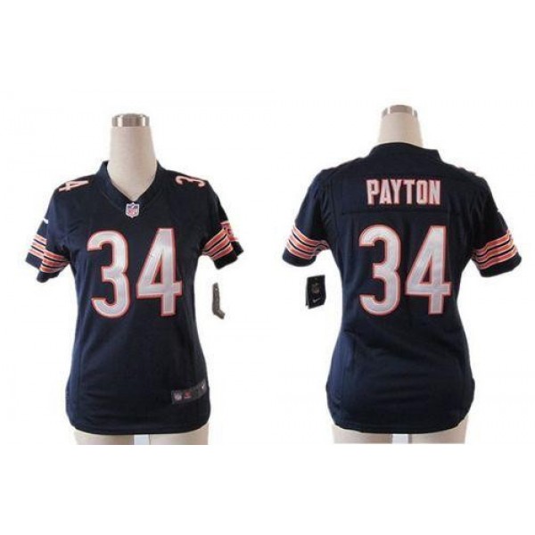 Women's Bears #34 Walter Payton Navy Blue Team Color Draft Him Name Number Top Stitched NFL Elite Jersey