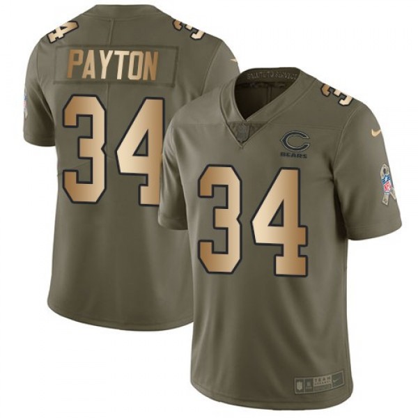 Nike Bears #34 Walter Payton Olive/Gold Men's Stitched NFL Limited 2017 Salute To Service Jersey