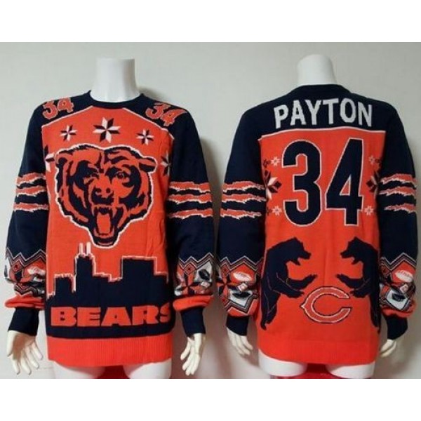 Nike Bears #34 Walter Payton Orange/Navy Blue Men's Ugly Sweater