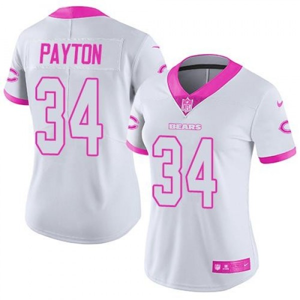 Women's Bears #34 Walter Payton White Pink Stitched NFL Limited Rush Jersey