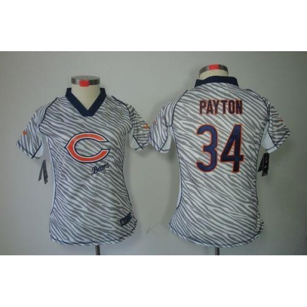 Women's Bears #34 Walter Payton Zebra Stitched NFL Elite Jersey