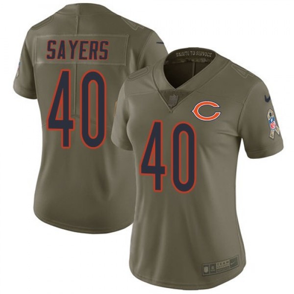 Women's Bears #40 Gale Sayers Olive Stitched NFL Limited 2017 Salute to Service Jersey
