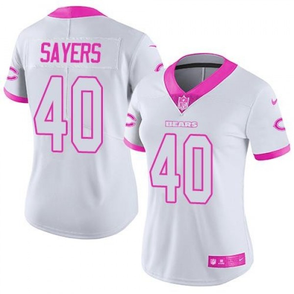Women's Bears #40 Gale Sayers White Pink Stitched NFL Limited Rush Jersey