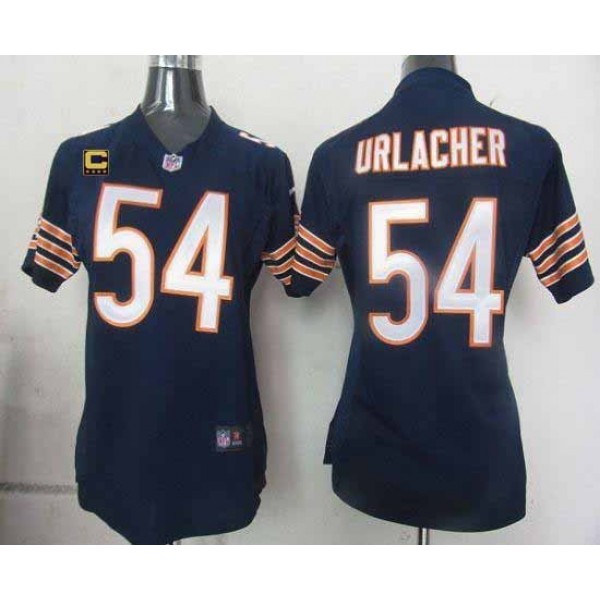 Women's Bears #54 Brian Urlacher Navy Blue Team Color With C Patch Stitched NFL Elite Jersey