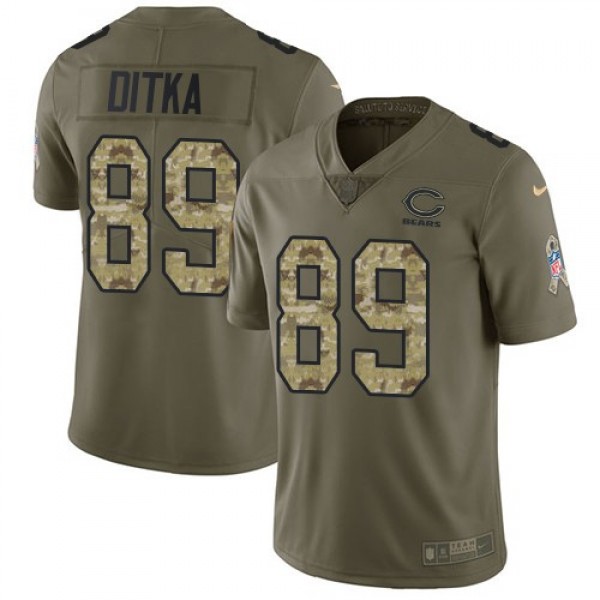 Nike Bears #89 Mike Ditka Olive/Camo Men's Stitched NFL Limited 2017 Salute To Service Jersey