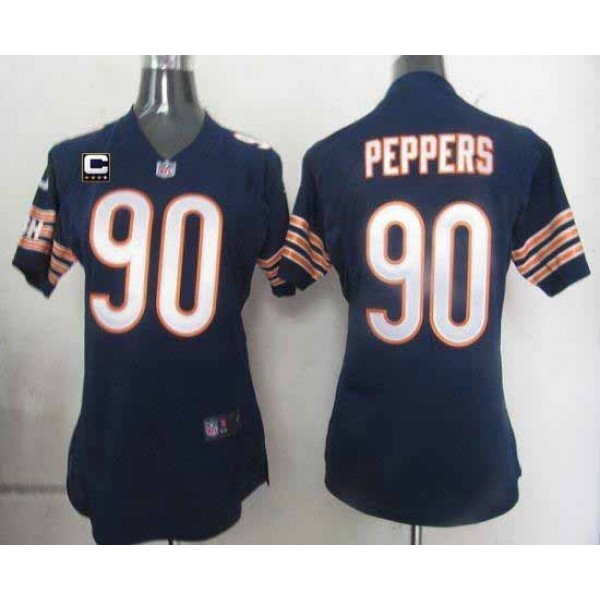 Women's Bears #90 Julius Peppers Navy Blue Team Color With C Patch Stitched NFL Elite Jersey