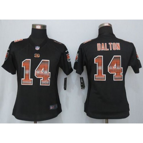Women's Bengals #14 Andy Dalton Black Team Color Stitched NFL Elite Strobe Jersey