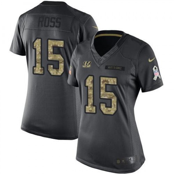 Women's Bengals #15 John Ross Black Stitched NFL Limited 2016 Salute to Service Jersey