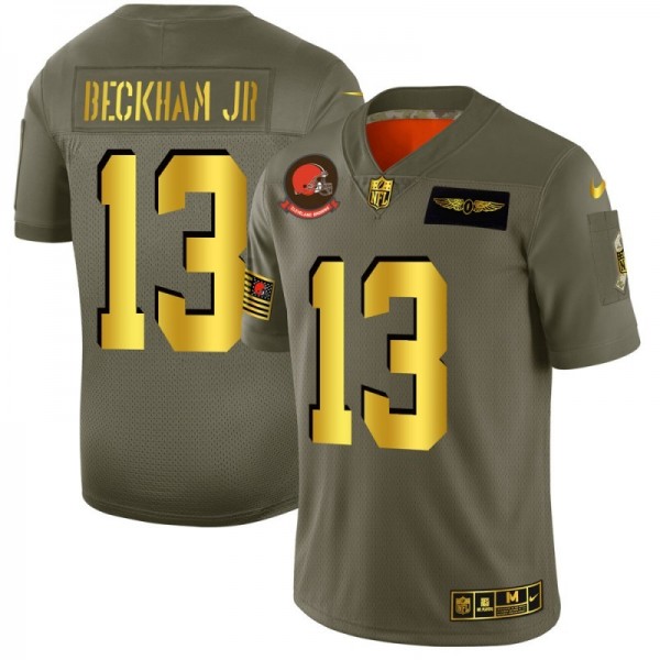 Cleveland Browns #13 Odell Beckham Jr. NFL Men's Nike Olive Gold 2019 Salute to Service Limited Jersey