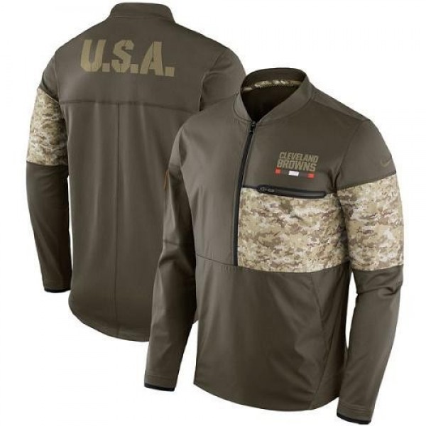 Men's Cleveland Browns Nike Olive Salute to Service Sideline Hybrid Half-Zip Pullover Jacket