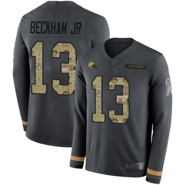 Nike Browns #13 Odell Beckham Jr Anthracite Salute to Service Men's Stitched NFL Limited Therma Long Sleeve Jersey