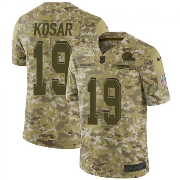 Nike Browns #19 Bernie Kosar Camo Men's Stitched NFL Limited 2018 Salute To Service Jersey