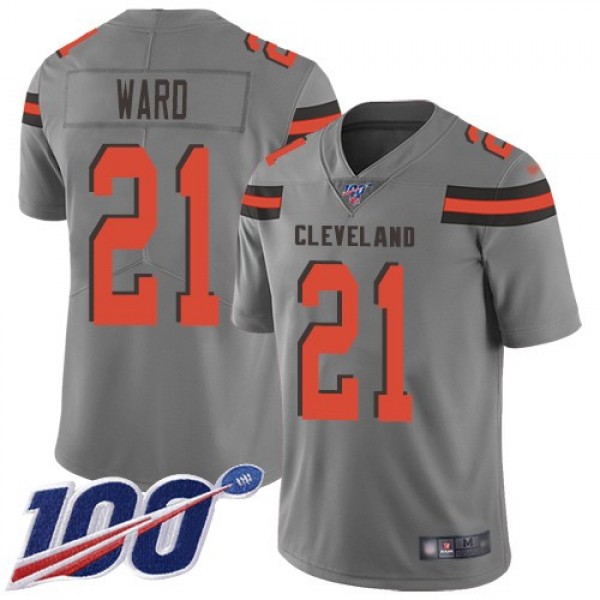 Nike Browns #21 Denzel Ward Gray Men's Stitched NFL Limited Inverted Legend 100th Season Jersey