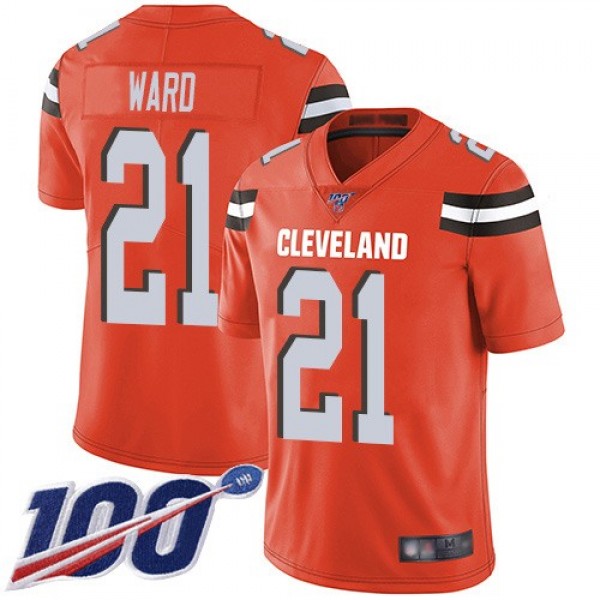 Nike Browns #21 Denzel Ward Orange Alternate Men's Stitched NFL 100th Season Vapor Limited Jersey