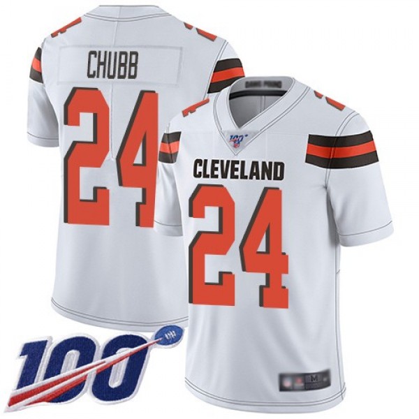 Nike Browns #24 Nick Chubb White Men's Stitched NFL 100th Season Vapor Limited Jersey