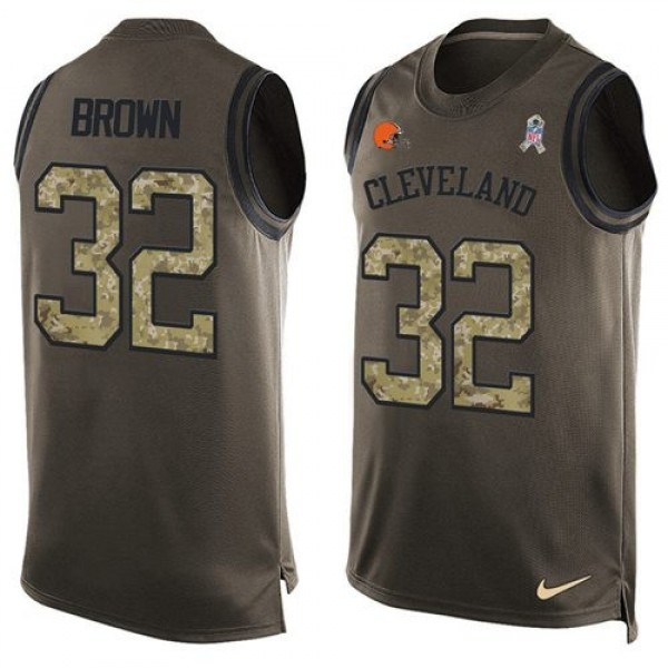 Nike Browns #32 Jim Brown Green Men's Stitched NFL Limited Salute To Service Tank Top Jersey