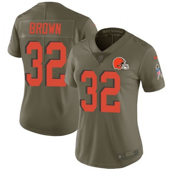 Women's Browns #32 Jim Brown Olive Stitched NFL Limited 2017 Salute to Service Jersey