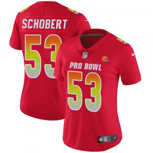 Women's Browns #53 Joe Schobert Red Stitched NFL Limited AFC 2018 Pro Bowl Jersey