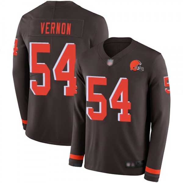 Nike Browns #54 Olivier Vernon Brown Team Color Men's Stitched NFL Limited Therma Long Sleeve Jersey