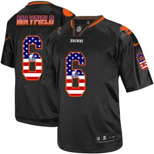Nike Browns #6 Baker Mayfield Black Men's Stitched NFL Elite USA Flag Fashion Jersey