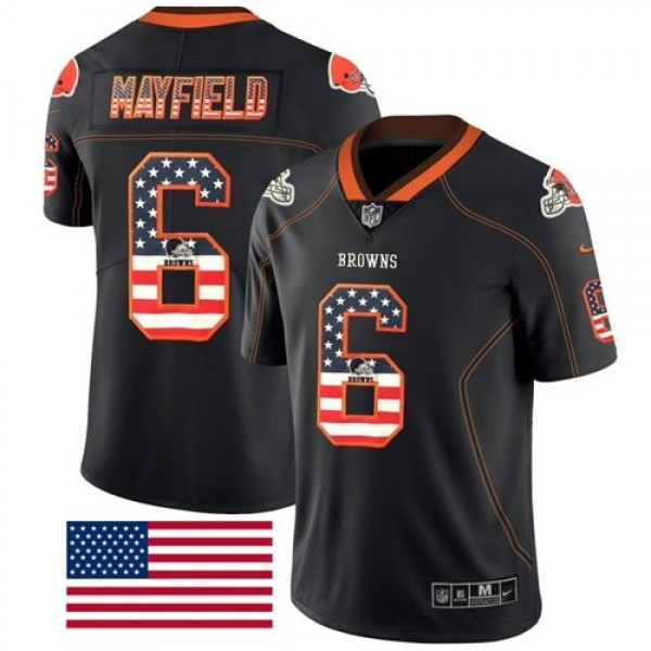 Nike Browns #6 Baker Mayfield Black Men's Stitched NFL Limited Rush USA Flag Jersey