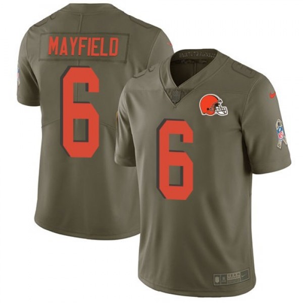 Nike Browns #6 Baker Mayfield Olive Men's Stitched NFL Limited 2017 Salute To Service Jersey
