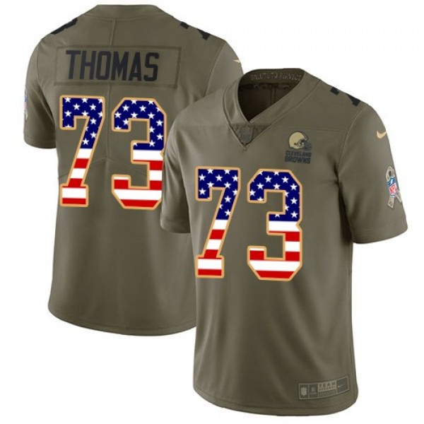 Nike Browns #73 Joe Thomas Olive/USA Flag Men's Stitched NFL Limited 2017 Salute To Service Jersey