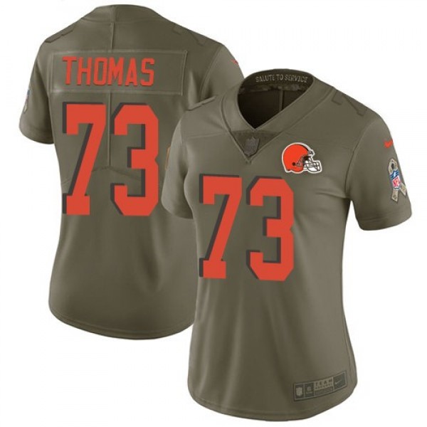 Women's Browns #73 Joe Thomas Olive Stitched NFL Limited 2017 Salute to Service Jersey