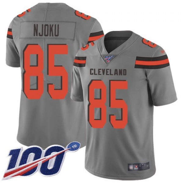 Nike Browns #85 David Njoku Gray Men's Stitched NFL Limited Inverted Legend 100th Season Jersey