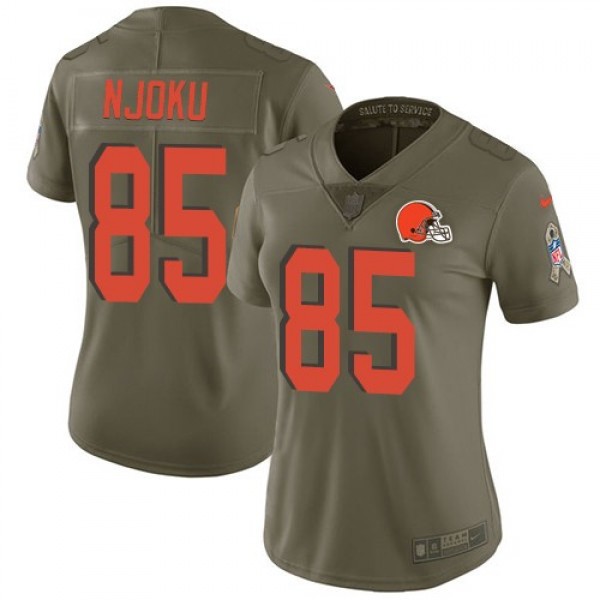 Women's Browns #85 David Njoku Olive Stitched NFL Limited 2017 Salute to Service Jersey