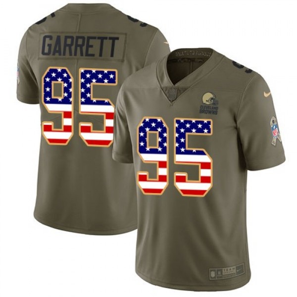 Nike Browns #95 Myles Garrett Olive/USA Flag Men's Stitched NFL Limited 2017 Salute To Service Jersey
