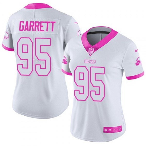 Women's Browns #95 Myles Garrett White Pink Stitched NFL Limited Rush Jersey