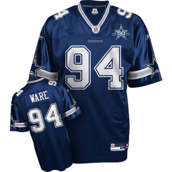 Cowboys #94 DeMarcus Ware Blue Team 50TH Anniversary Patch Stitched NFL Jersey