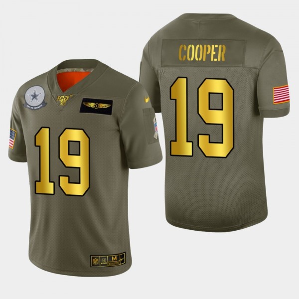 Dallas Cowboys #19 Amari Cooper Men's Nike Olive Gold 2019 Salute to Service Limited NFL 100 Jersey