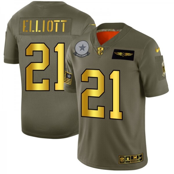 Dallas Cowboys #21 Ezekiel Elliott NFL Men's Nike Olive Gold 2019 Salute to Service Limited Jersey