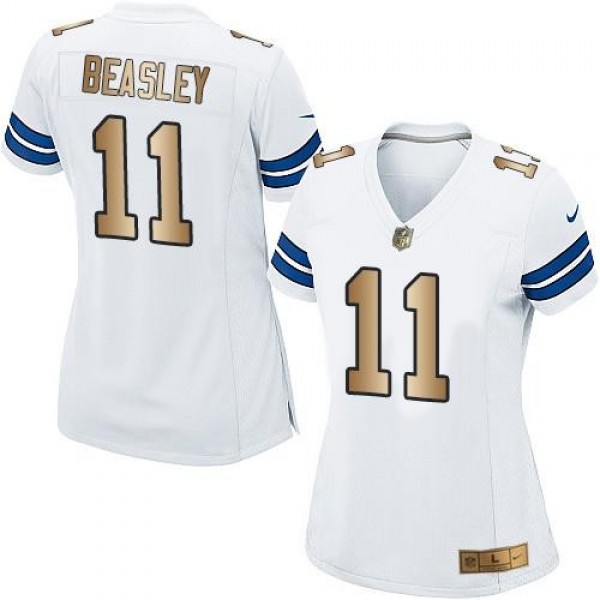 Women's Cowboys #11 Cole Beasley White Stitched NFL Elite Gold Jersey