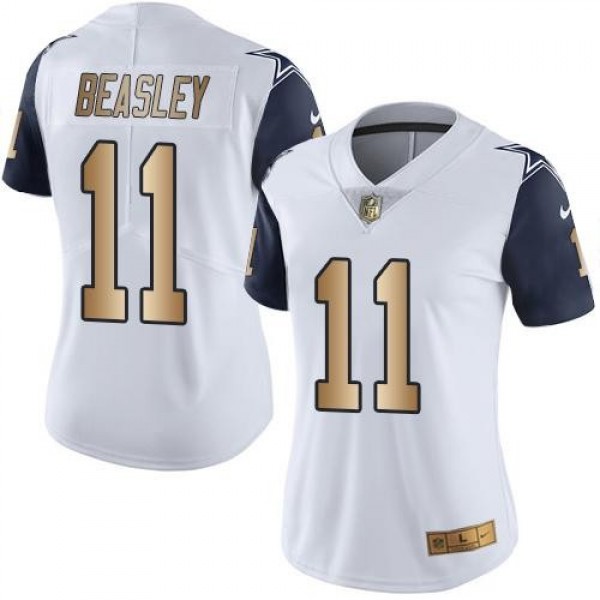 Women's Cowboys #11 Cole Beasley White Stitched NFL Limited Gold Rush Jersey