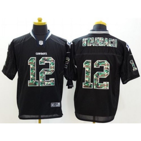 Nike Cowboys #12 Roger Staubach Black Men's Stitched NFL Elite Camo Fashion Jersey