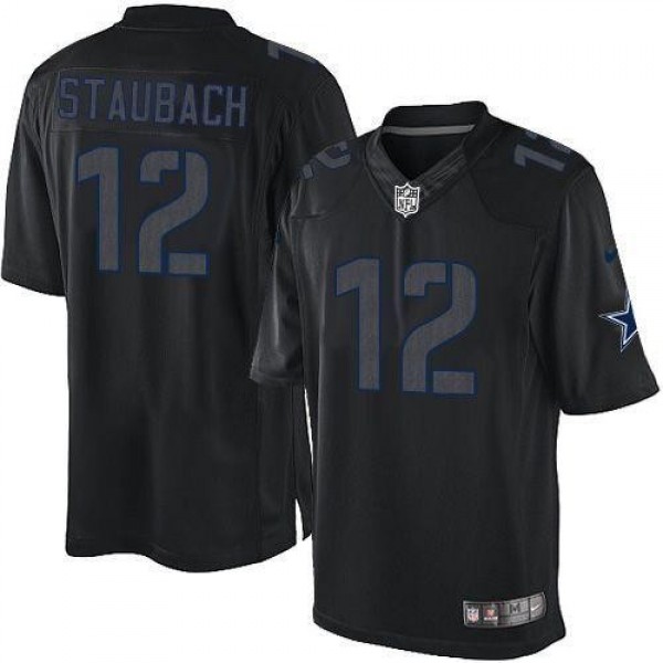 Nike Cowboys #12 Roger Staubach Black Men's Stitched NFL Impact Limited Jersey